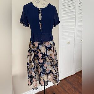 Off-White Navy and Floral Asymmetrical Dress